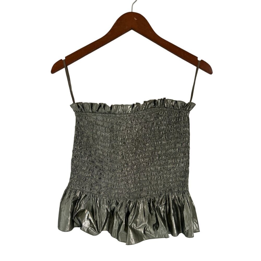 & other Stories Metallic Gold Smocked Ruffle Tube Top Size 10 - Picture 2 of 10